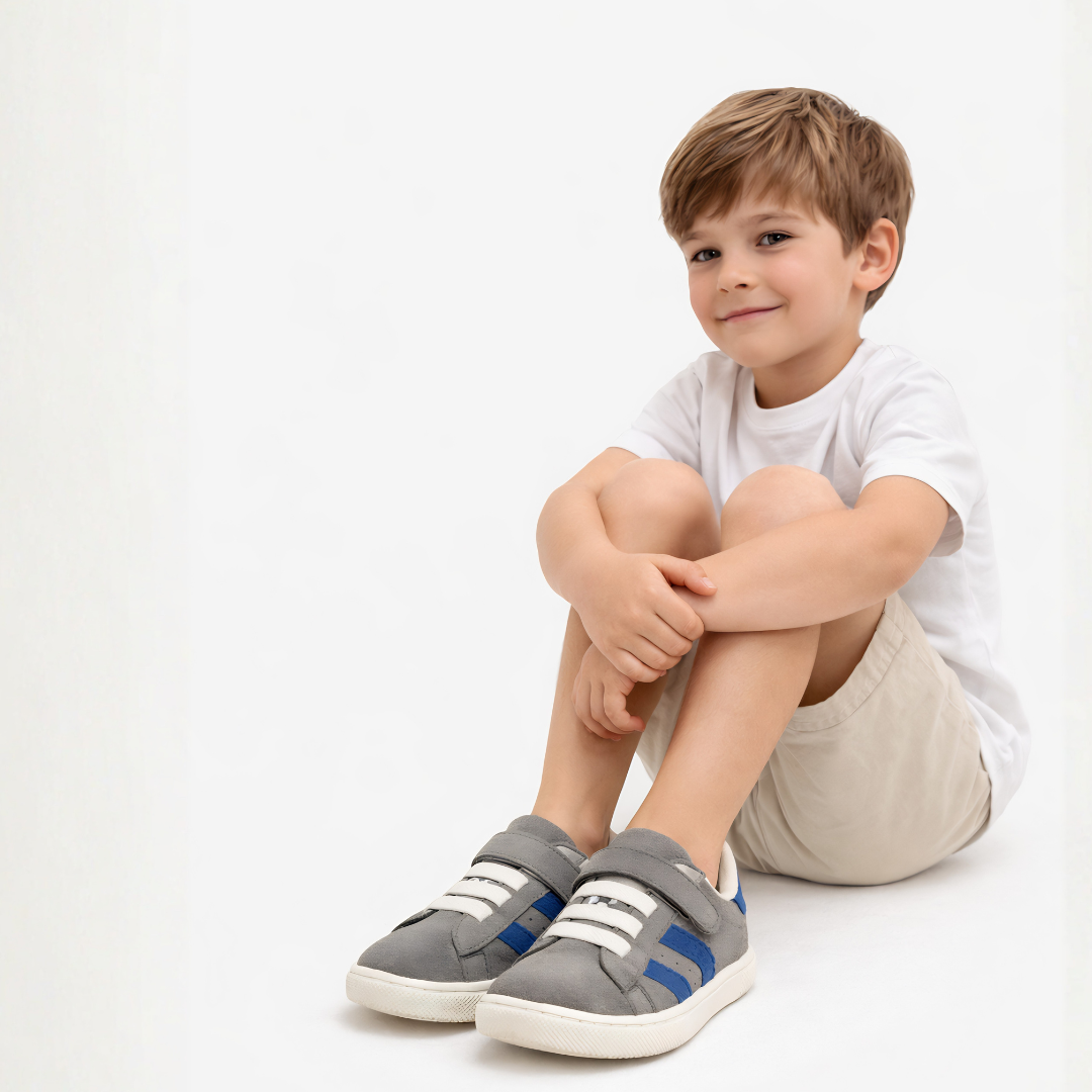 Barfuß Sneaker - Modell Roller von Coqueflex in Grau/Blau