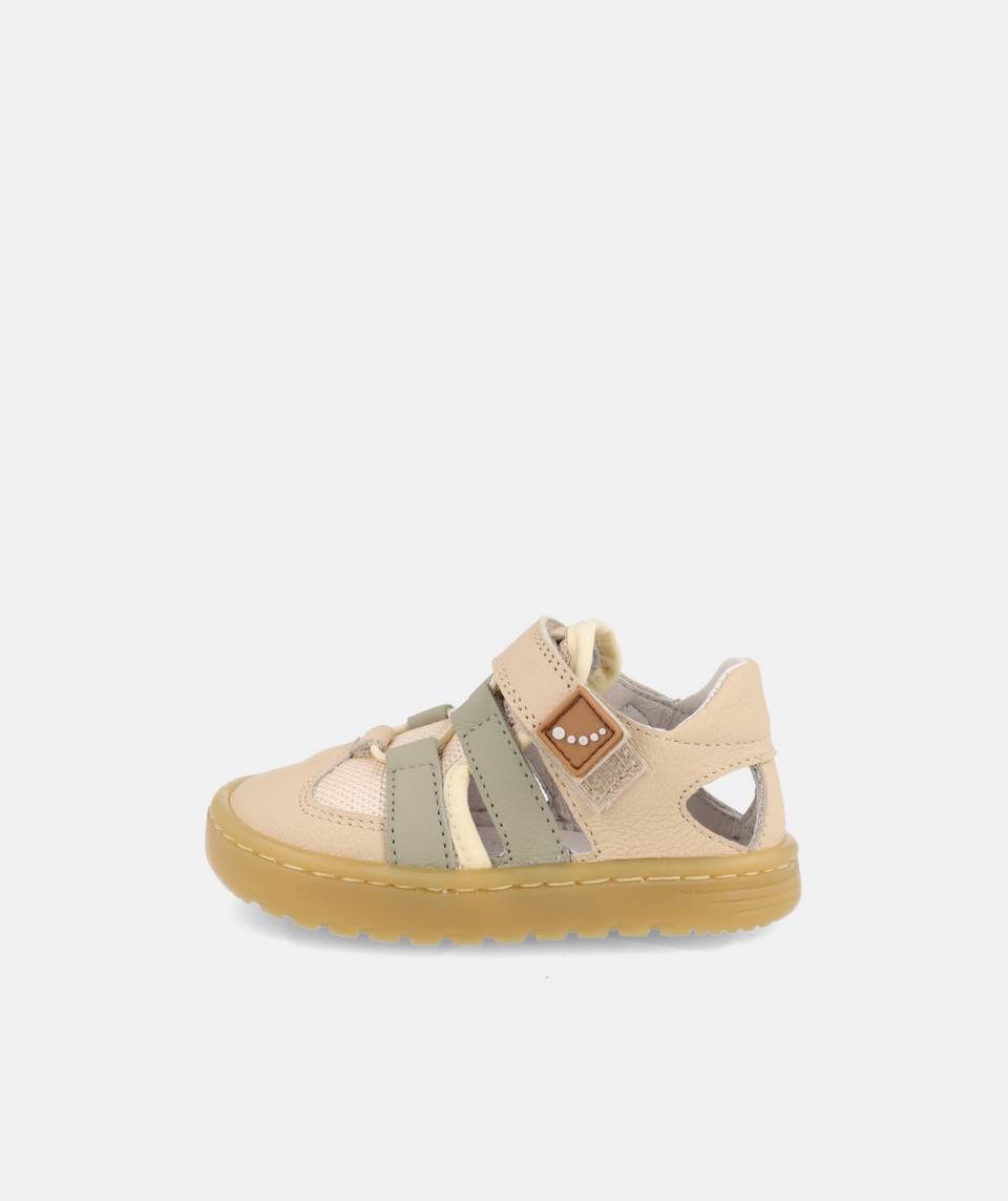 Barfußsandale TAHITI von Blandito’s – Kinderledersandale in Beige und Grün