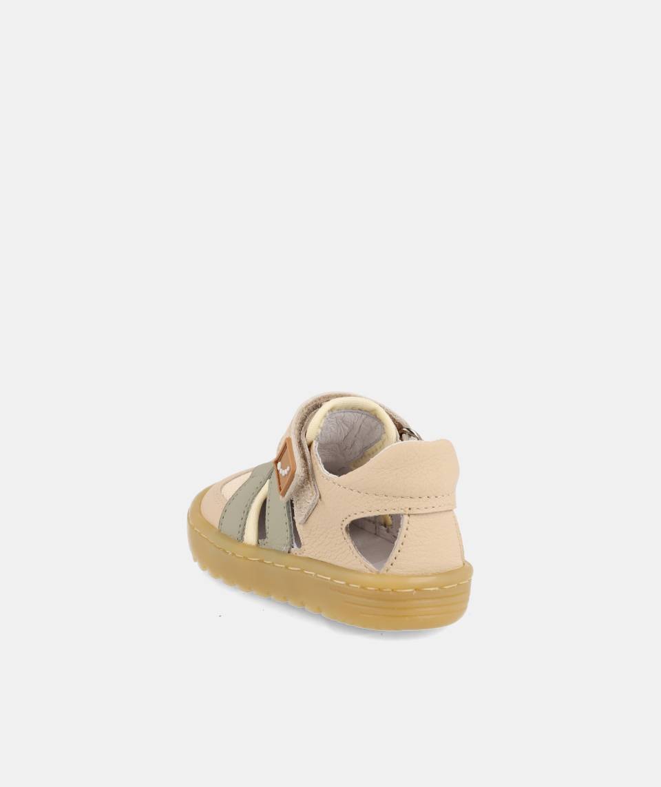 Barfußsandale TAHITI von Blandito’s – Kinderledersandale in Beige und Grün