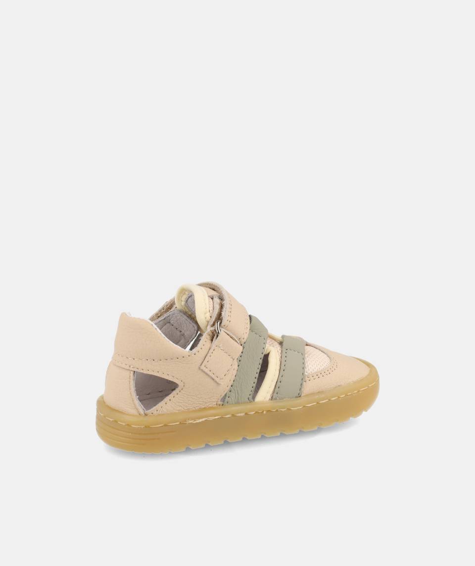 Barfußsandale TAHITI von Blandito’s – Kinderledersandale in Beige und Grün