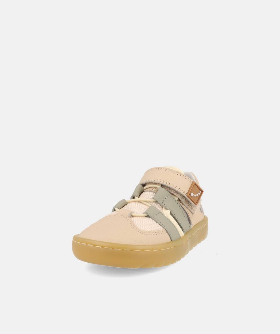 Barfußsandale TAHITI von Blandito’s – Kinderledersandale in Beige und Grün